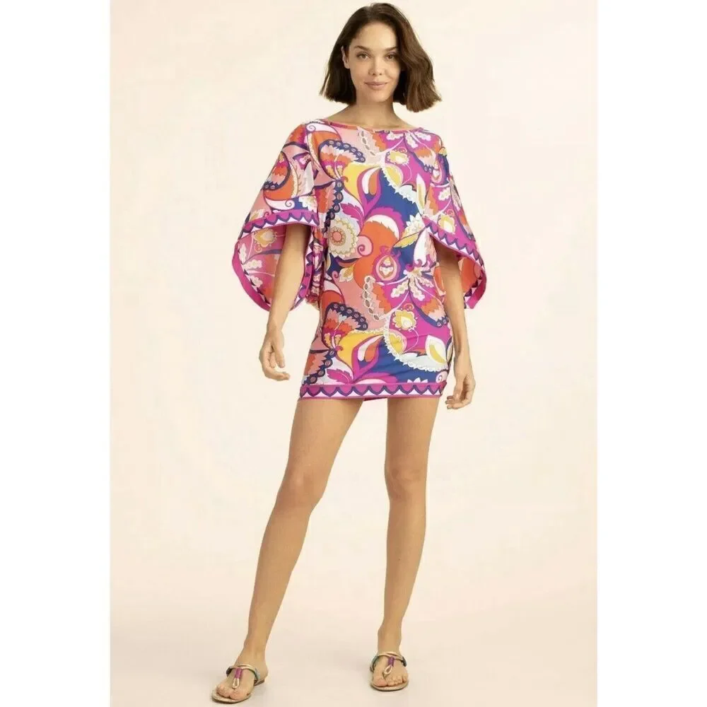 NWT $152 Trina Turk Sevilla Floral Swim Jersey Swimsuit Cover Up Tunic Dress L